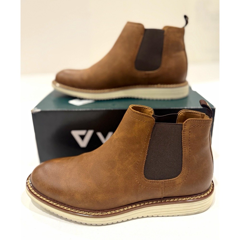 Vance Men's Size 8 Brown Leather Chelsea Ankle Boots Slip On Round Toe Fall NIB
